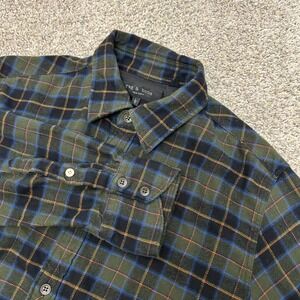 Rag Bone Button Down Shirt Size Large Green Plaid Cotton Flannel Underarm Panels